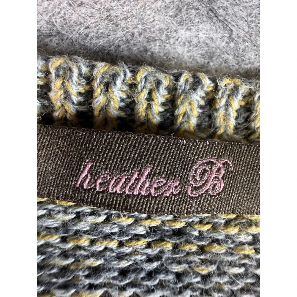 Heather B Marled Cotton Open Knit Sweater XS Gray Mustard Boho Textured Pullover